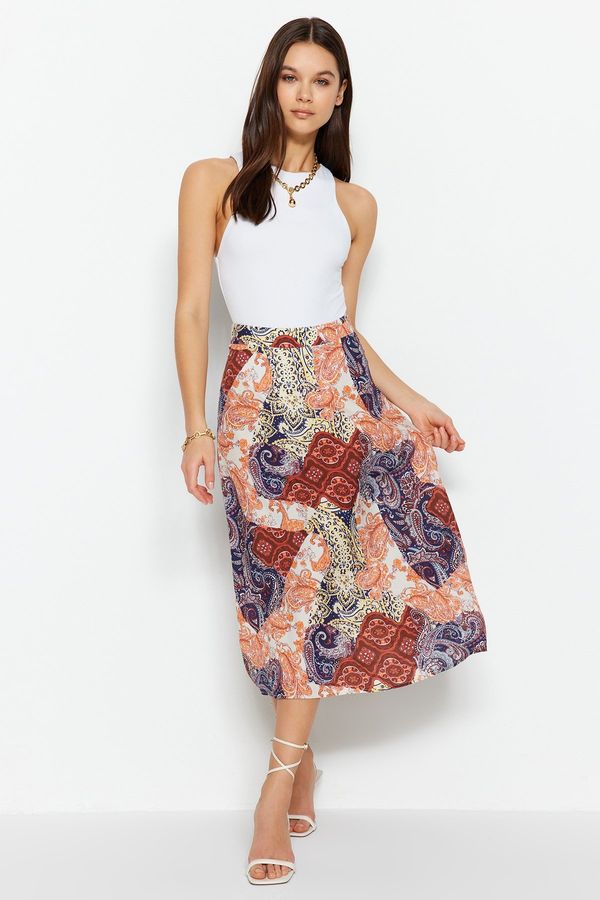 Trendyol Trendyol Blue Midi Woven Printed Skirt