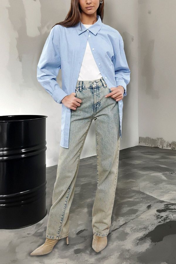 Trendyol Trendyol Blue More Sustainable Faded Effect Vintage Regular Waist Straight Jeans