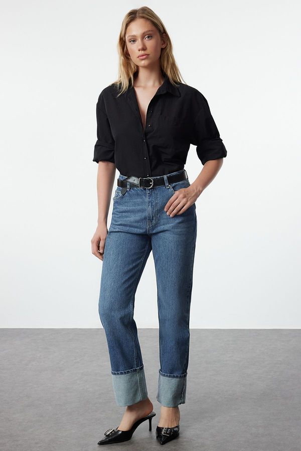 Trendyol Trendyol Blue More Sustainable Folded Leg High Waist Straight Jeans