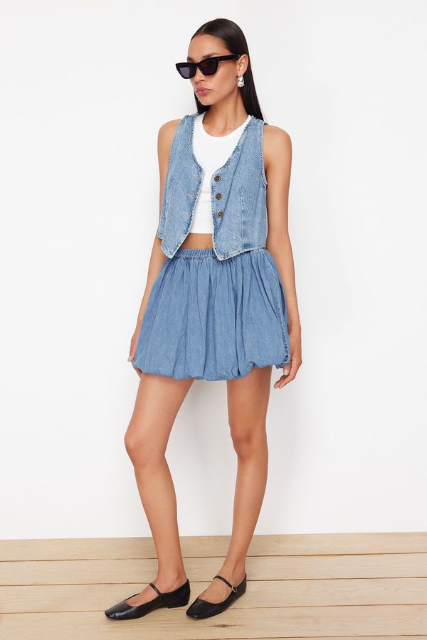 Trendyol Trendyol Blue More Sustainable Pleated High Waist Balloon Denim Skirt