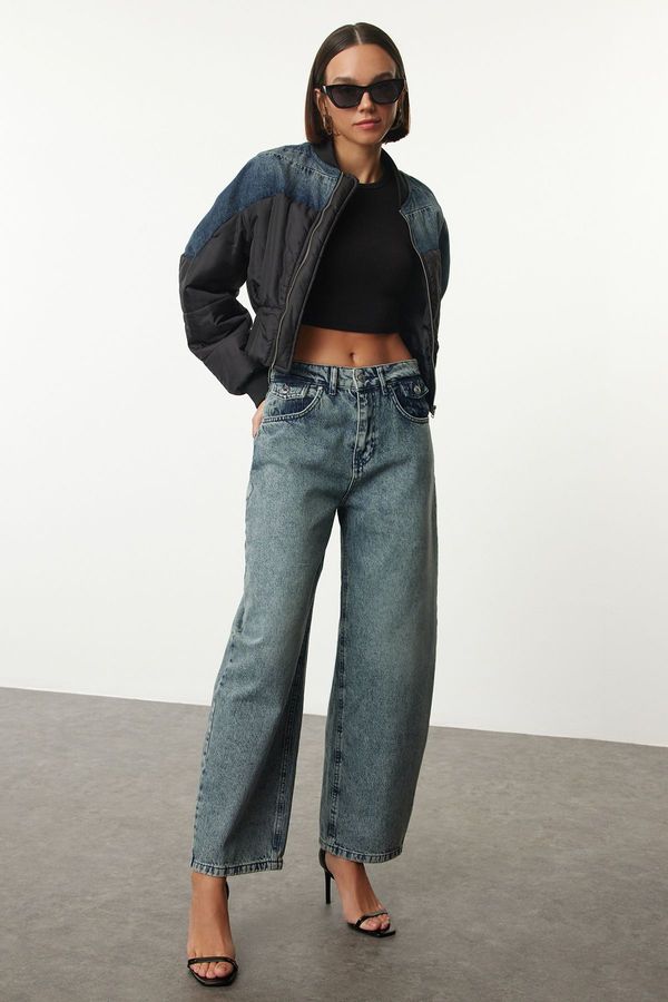 Trendyol Trendyol Blue More Sustainable Pocket Detailed High Waist Barrel Baggy Jeans