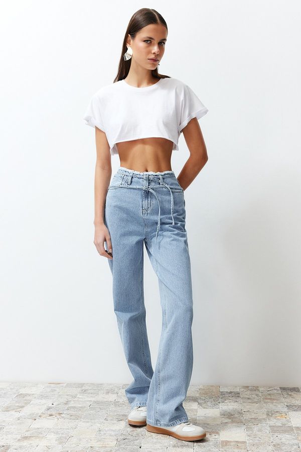 Trendyol Trendyol Blue More Sustainable Waist Detailed High Waist Wide Leg Jeans