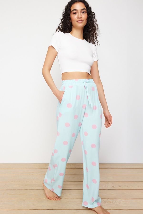 Trendyol Trendyol Blue-Multicolored Polka Dot Lacing Detailed Viscose Woven Pajamas Bottoms