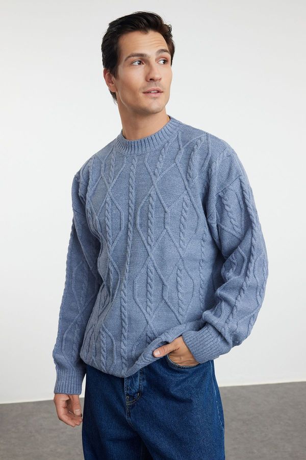 Trendyol Trendyol Blue Oversize Crew Neck Hair Knitted Knitwear Sweater