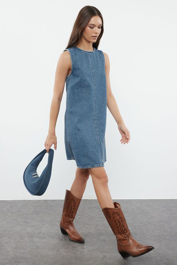 Trendyol Trendyol Blue Oversize Tie Detail Mini Denim Dress