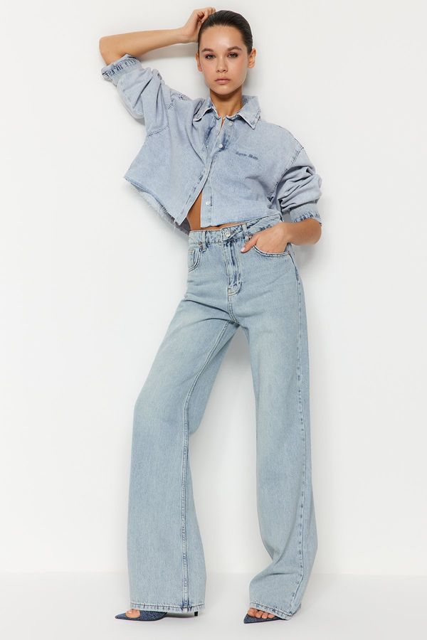 Trendyol Trendyol Blue Pale Effect Vintage High Waist Wide Leg Jeans