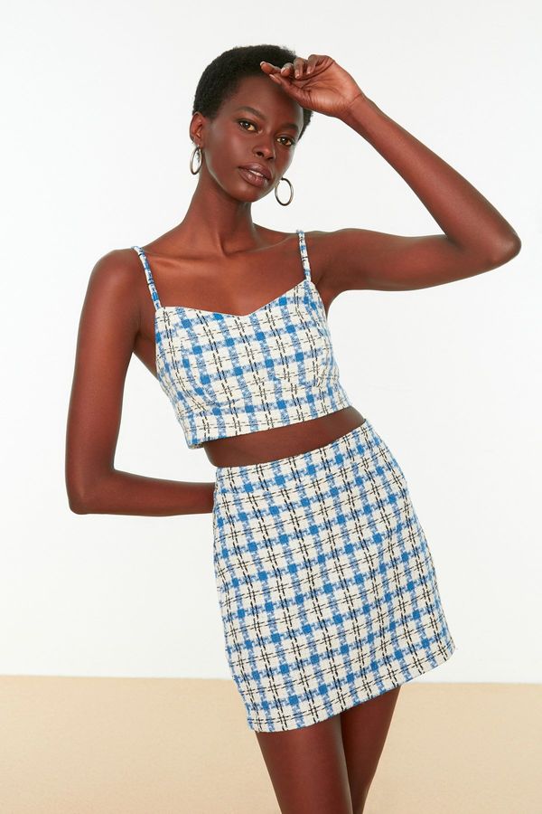 Trendyol Trendyol Blue Plaid Strappy Crop Blouse