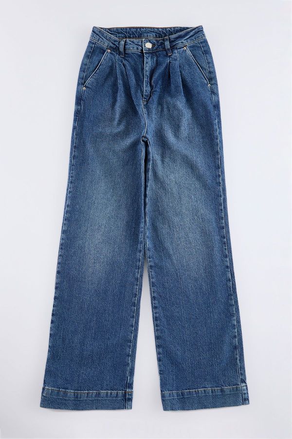 Trendyol Trendyol Blue Pleated Comfort High Waist Wide Leg Jeans