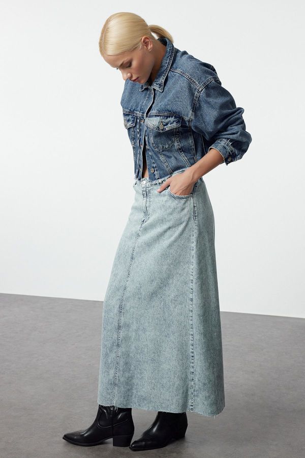 Trendyol Trendyol Blue Premium 100% Tencel ™   Maxi Denim Skirt