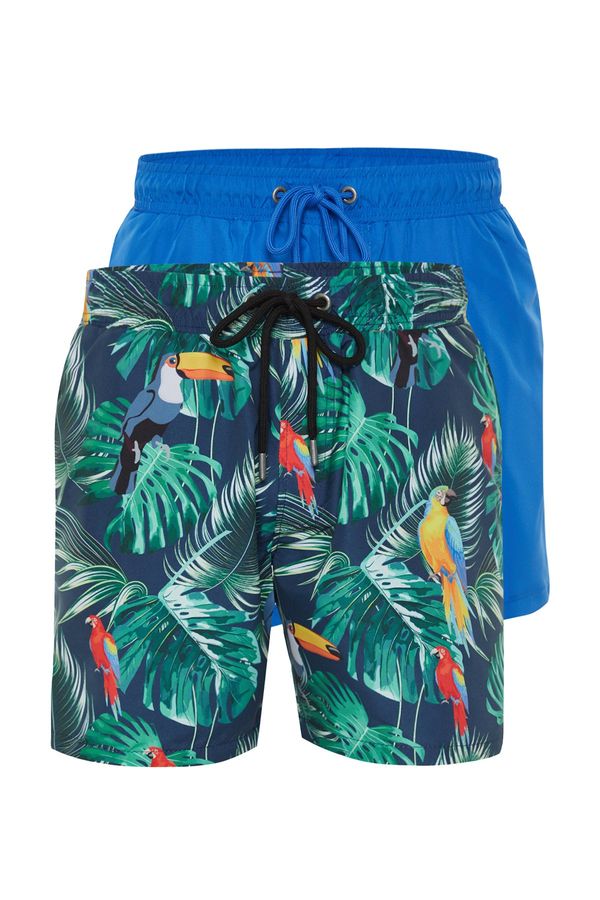 Trendyol Trendyol Blue Printed-Plain 2-Piece Set Swim Shorts