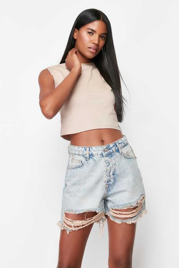 Trendyol Trendyol Blue Ripped Denim Shorts & Bermuda