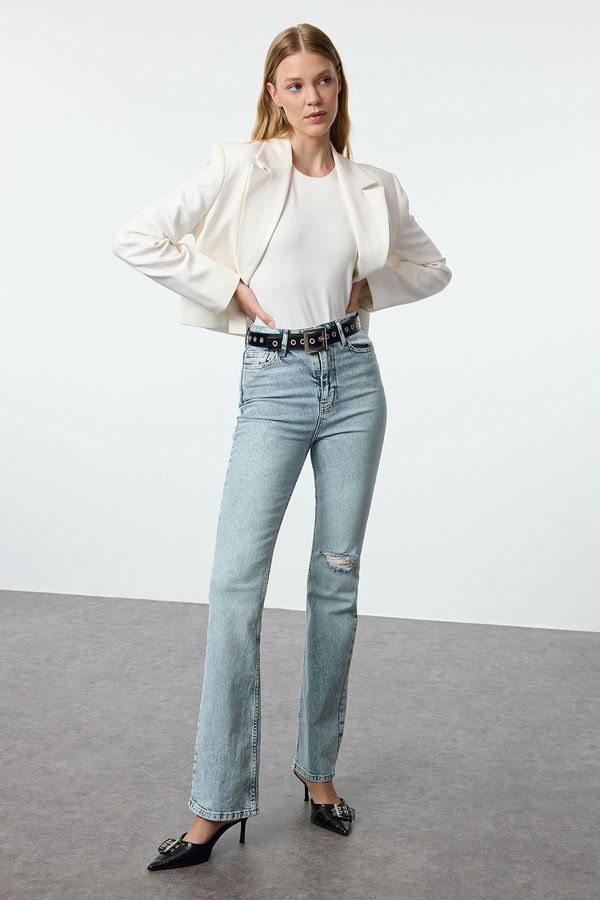 Trendyol Trendyol Blue Ripped Detail High Waist Flare Jeans