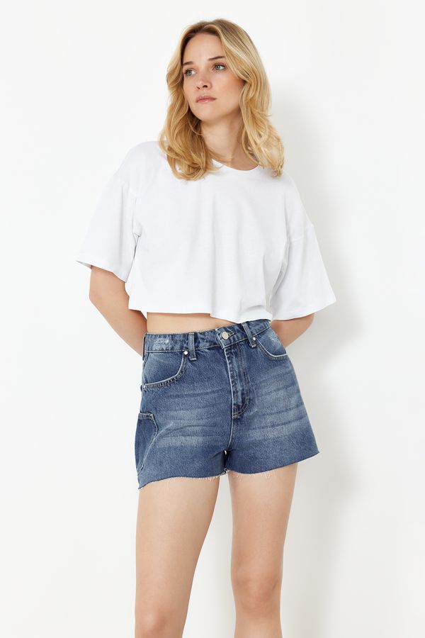 Trendyol Trendyol Blue Ripped High Waist Denim Shorts