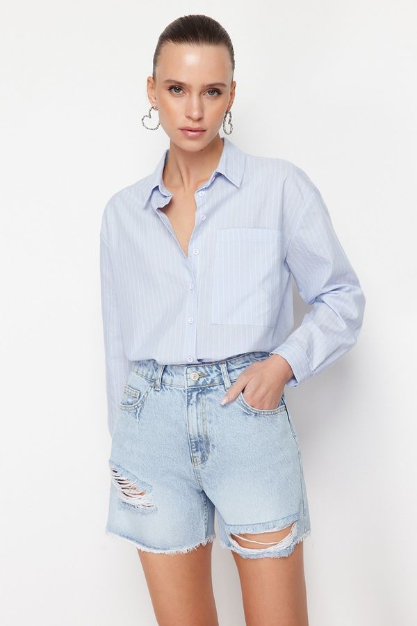 Trendyol Trendyol Blue Ripped High Waist Denim Shorts