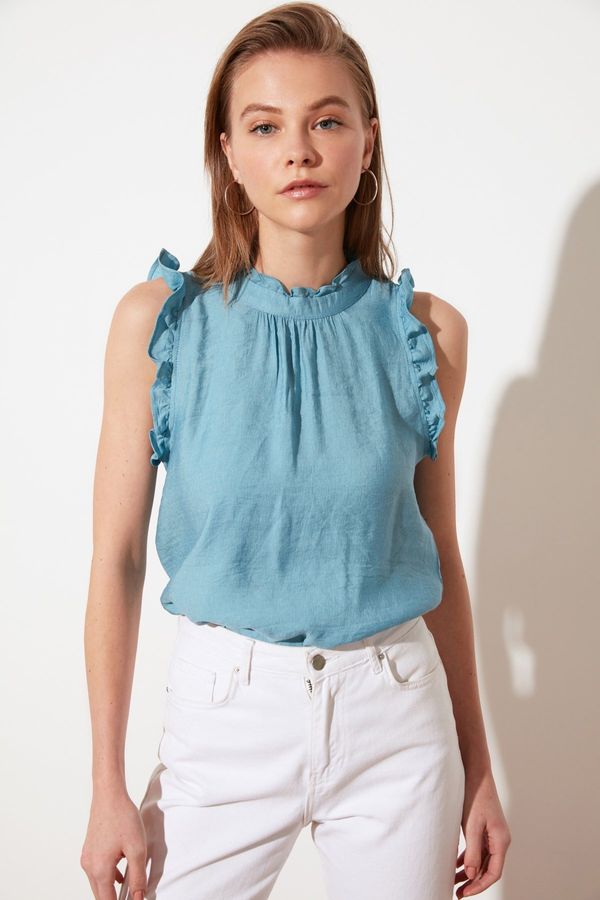 Trendyol Trendyol Blue Ruffle Detail Sleeveless Woven Blouse