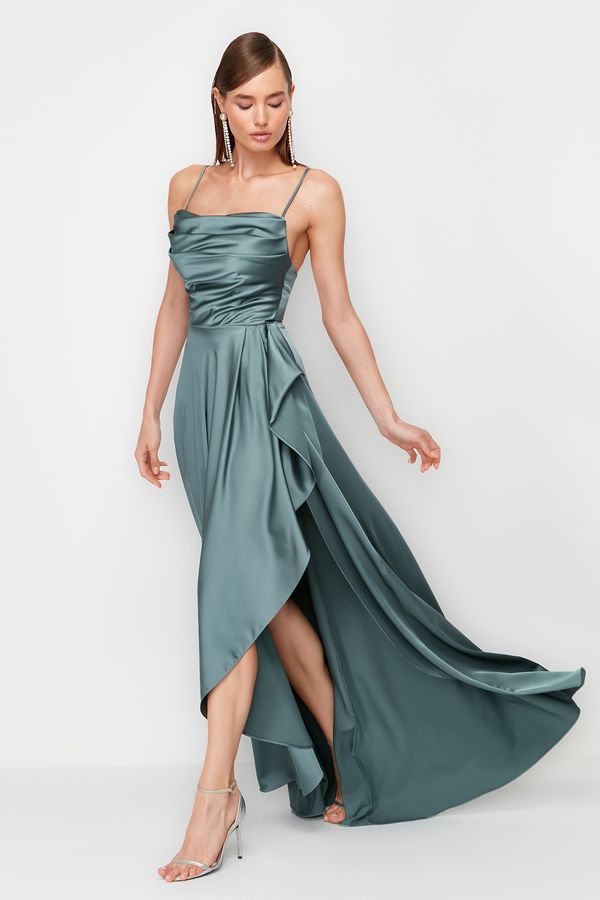 Trendyol Trendyol Blue Satin Long Elegant Evening Dress