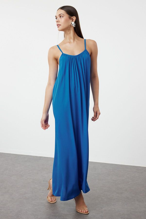 Trendyol Trendyol Blue Shift/Straight Cut Viscose Strap Maxi Woven Dress