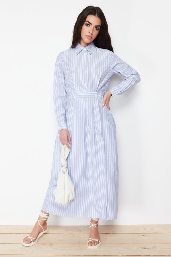 Trendyol Trendyol Blue Shirt Collar Striped Woven Dress