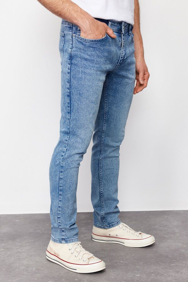 Trendyol Trendyol Blue Skinny Fit Scalloped Destroyed Jeans Denim Trousers