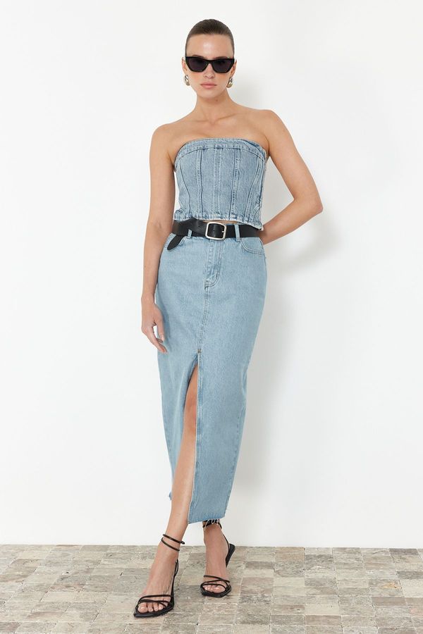 Trendyol Trendyol Blue Slit Maxi Denim Skirt