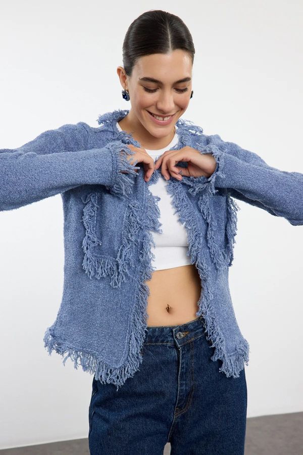 Trendyol Trendyol Blue Soft Texture Jacket Look Knitwear Cardigan