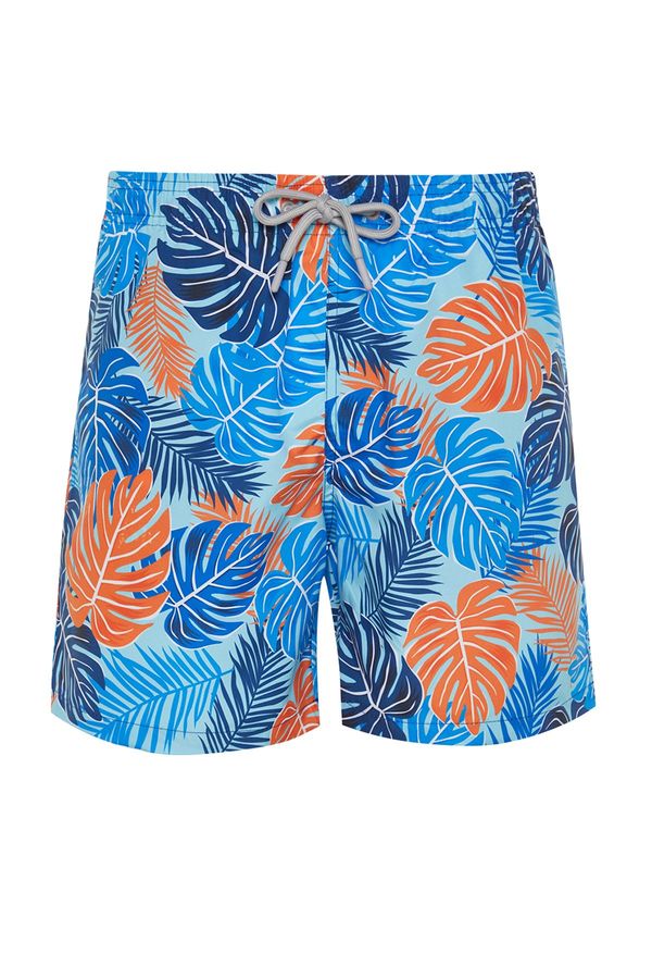 Trendyol Trendyol Blue Standard Size Leaf Patterned Swim Shorts