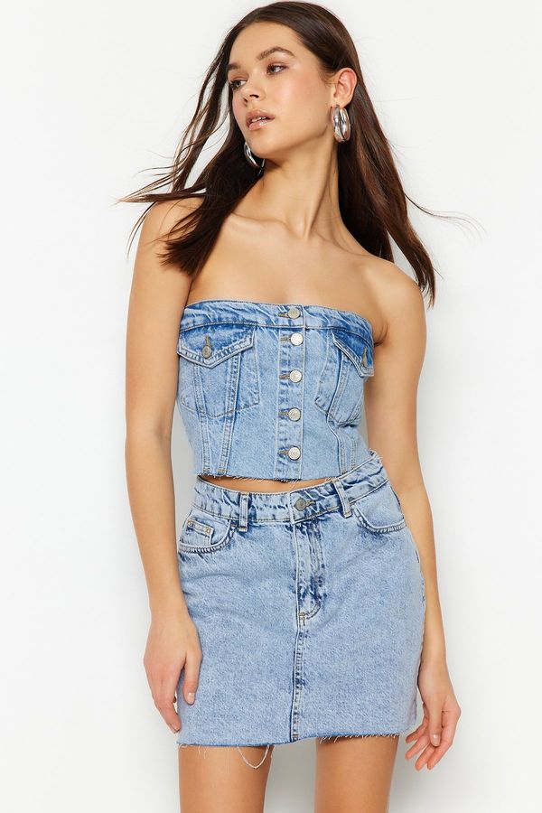 Trendyol Trendyol Blue Stitch Detail Strapless Denim Bustier