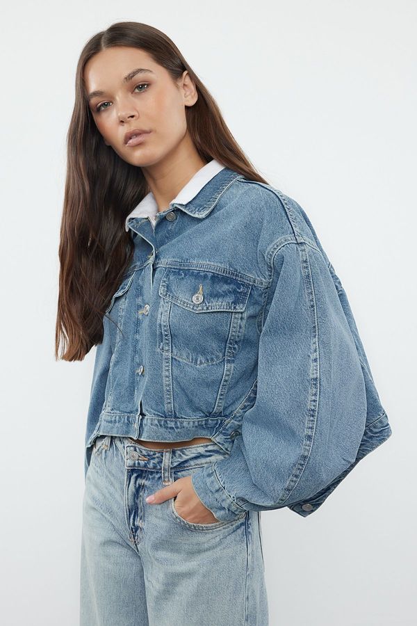 Trendyol Trendyol Blue Stitching Detailed Oversize Denim Jacket