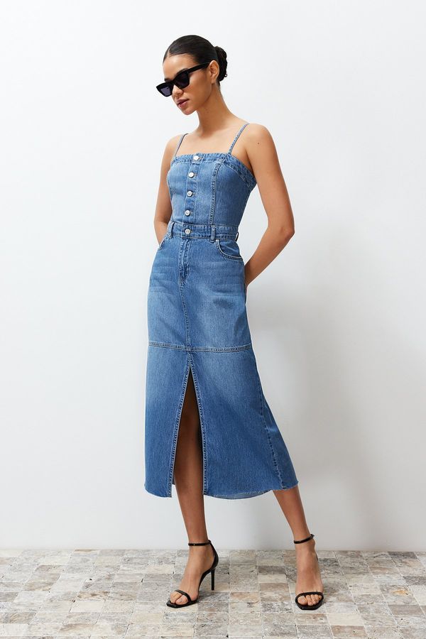 Trendyol Trendyol Blue Strappy Denim Maxi Dress