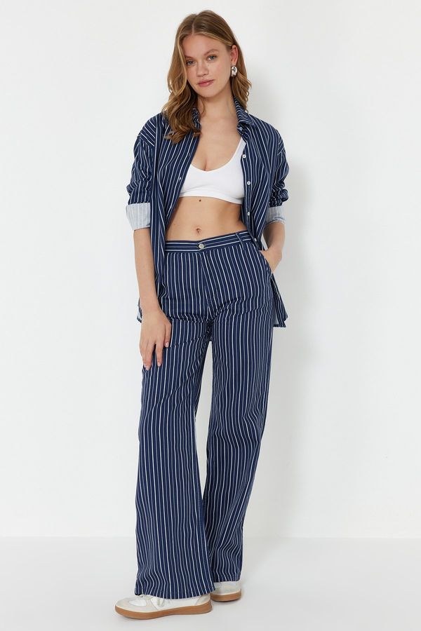 Trendyol Trendyol Blue Striped High Waist Wide Leg Jeans