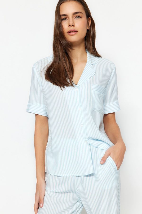 Trendyol Trendyol Blue Striped Viscose Shirt-Pants Woven Pajama Set