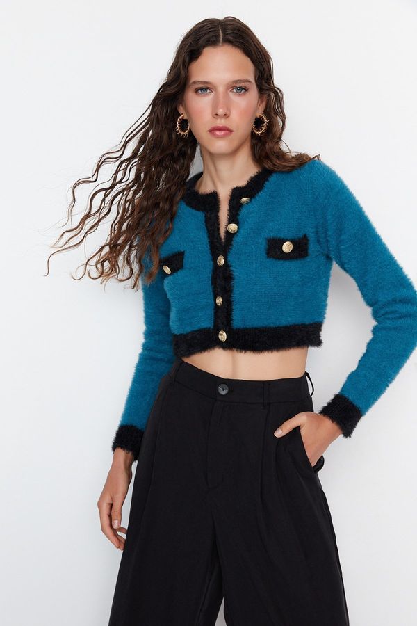 Trendyol Trendyol Blue Super Crop Pile pletenine Cardigan