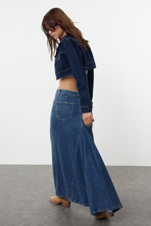 Trendyol Trendyol Blue Tail Detailed Maxi Denim Skirt