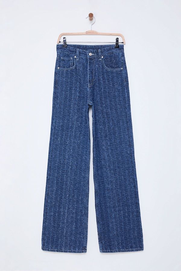 Trendyol Trendyol Blue Textured High Waist Wide Leg Jeans