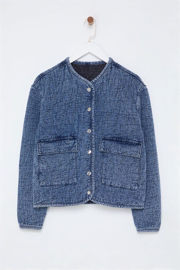 Trendyol Trendyol Blue Textured Pocket Detailed Oversize Denim Jacket