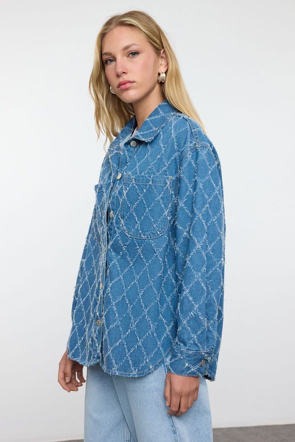 Trendyol Trendyol Blue Textured Regular Denim Shirt Jacket