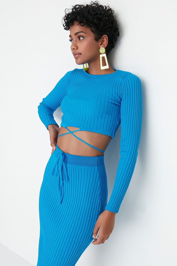 Trendyol Trendyol Blue Tie Detailed Knitwear Two Piece Set