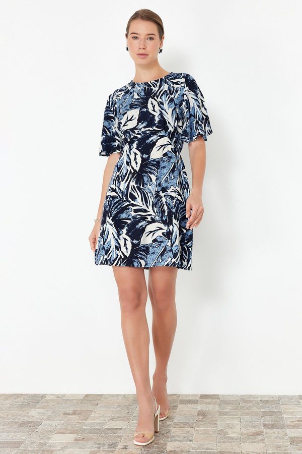 Trendyol Trendyol Blue Tropical Floral A-line Viscose Mini Woven Dress