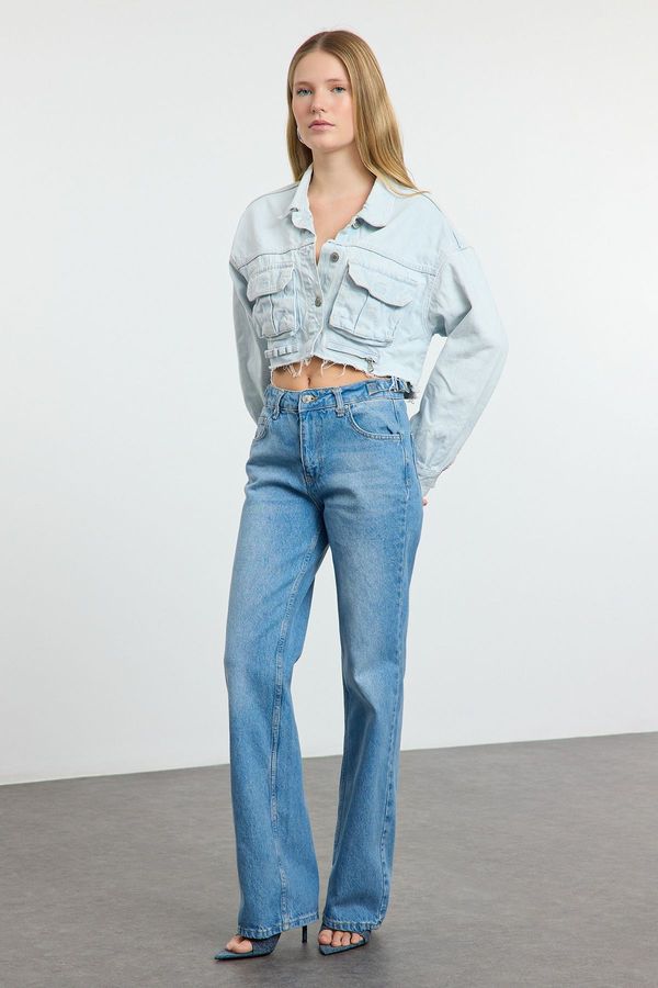 Trendyol Trendyol Blue Waist Detailed High Waist Wide Leg Jeans