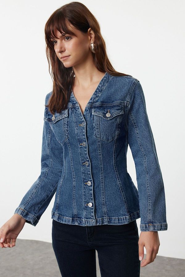 Trendyol Trendyol Blue Waist Fitted Denim Jacket