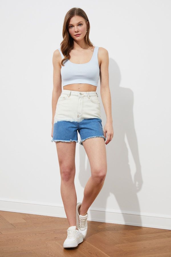 Trendyol Trendyol Blue White Color-Blocked Tasseled Denim Shorts