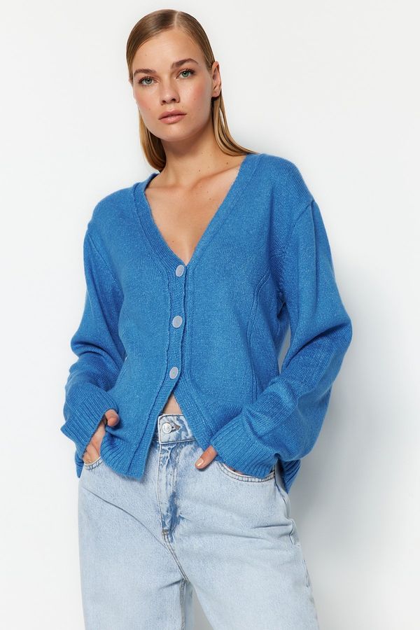 Trendyol Trendyol Blue Wide Fit Mehka teksturirana pletenina Cardigan