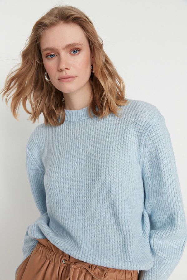 Trendyol Trendyol Blue Wide Fit Soft Textured Basic Knitwear Sweater