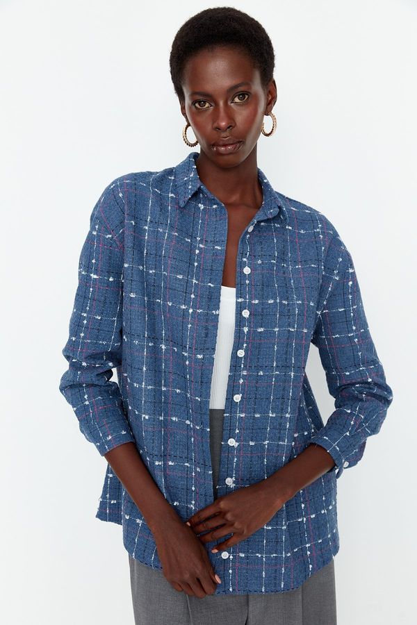 Trendyol Trendyol Blue Woven Basic Tweed Checked Shirt