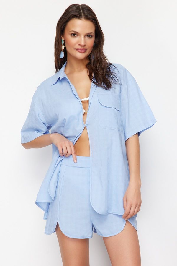 Trendyol Trendyol Blue Woven Shirt Shorts Set