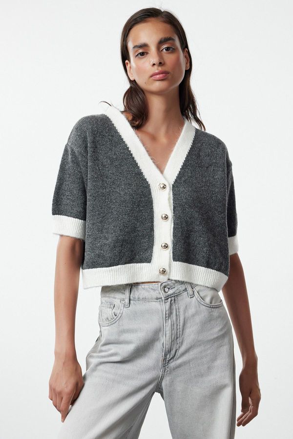 Trendyol Trendyol Bone Soft Textured Color Blocked Knitwear Cardigan