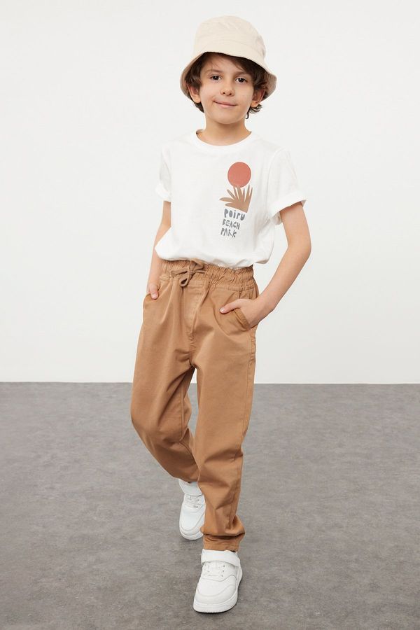 Trendyol Trendyol Boy's Camel Regular Woven Trousers with Elastic Waist and Tie
