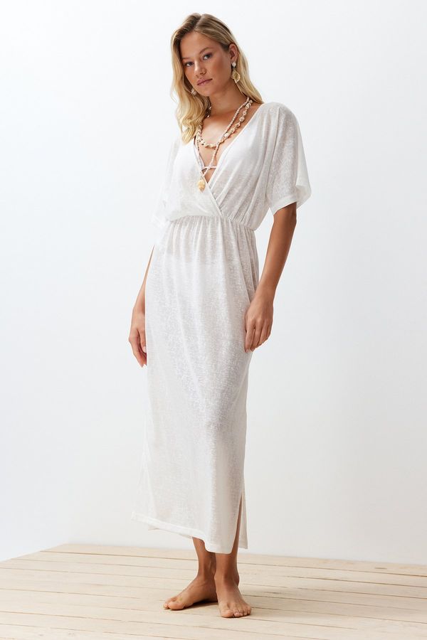 Trendyol Trendyol Bridal Ecru Maxi Knitted Slit Beach Dress