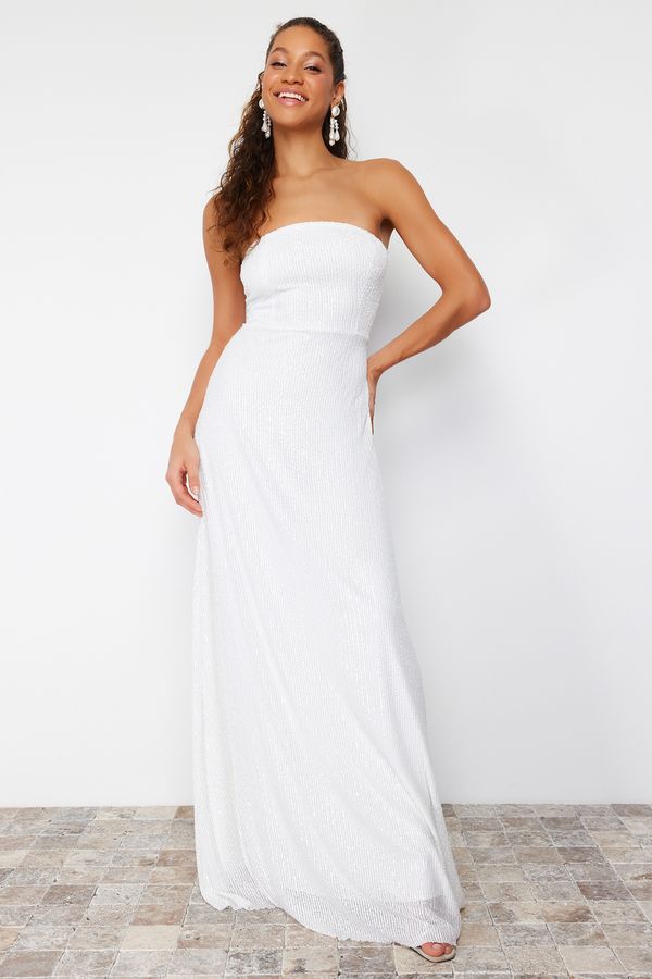 Trendyol Trendyol Bridal White A-Line Sequin Wedding/Wedding Long Evening Evening Dress
