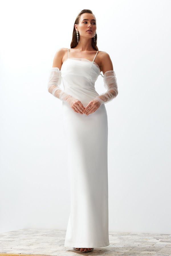Trendyol Trendyol Bridal White Body-fitting Woven Lined Wedding/Wedding Long Evening Evening Dress